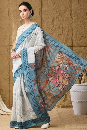 blue color smart printed ready to wear ceremonial saree