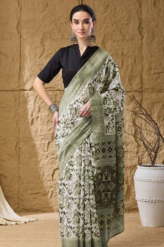 pista color smart printed ready to wear ceremonial saree