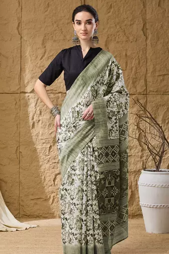 pista color smart printed ready to wear ceremonial saree
