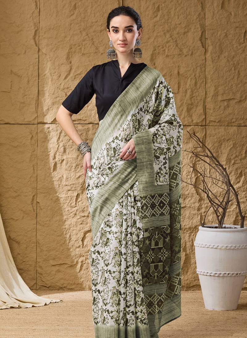 pista color smart printed ready to wear ceremonial saree