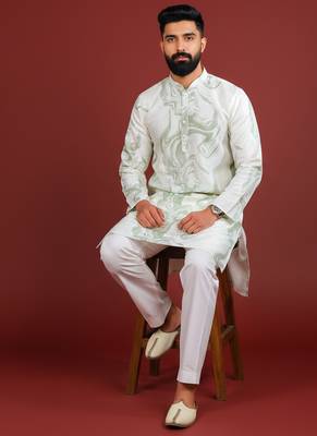 Green color beautiful kurta payjama for handsome men's looks 5
