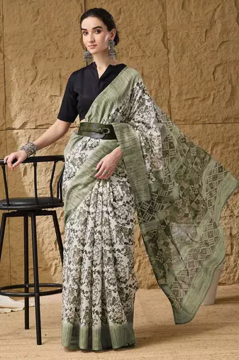 pista color smart printed ready to wear ceremonial saree