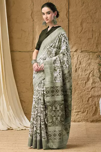 pista color smart printed ready to wear ceremonial saree