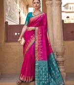 pink color soft silk blend woven designer ethnic partywear saree