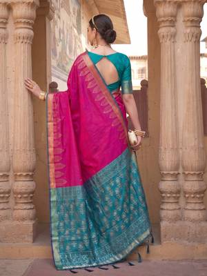 pink color soft silk blend woven designer ethnic partywear saree 2