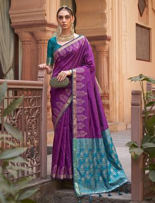 purple color soft silk blend woven designer ethnic partywear saree 1