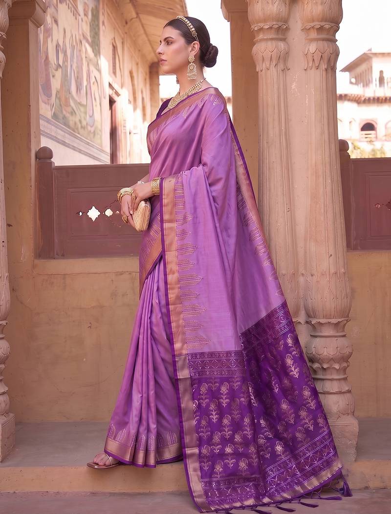 Violet color soft silk woven designer ethnic partywear saree