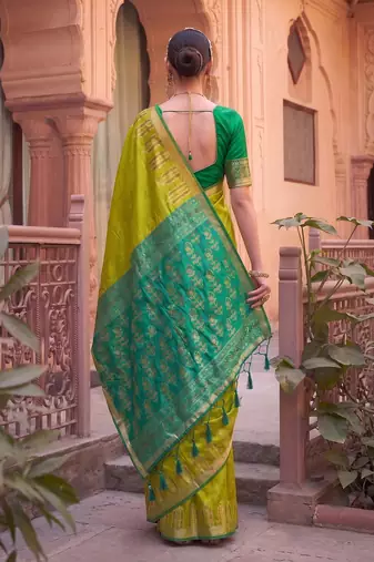 Olive color soft silk woven designer ethnic partywear saree