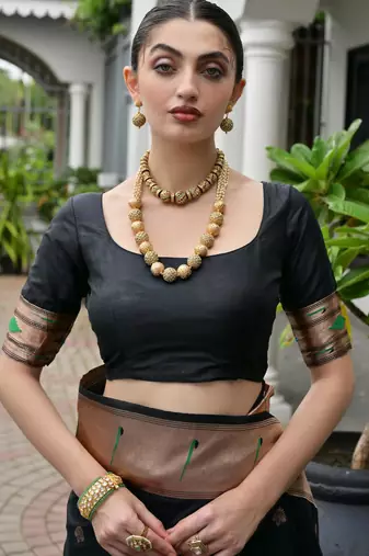 Black color smart paithani woven designer banarasi silk saree for traditional rich looks