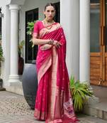 pink color smart paithani woven designer banarasi silk blend saree for traditional rich looks