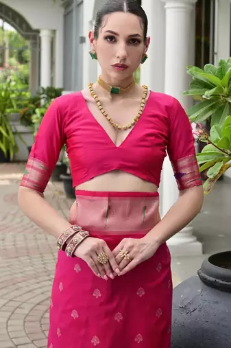 Pink color smart paithani woven designer banarasi silk saree for traditional rich looks