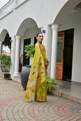green color smart paithani woven designer banarasi silk blend saree for traditional rich looks 4