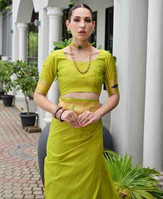 green color smart paithani woven designer banarasi silk blend saree for traditional rich looks 5