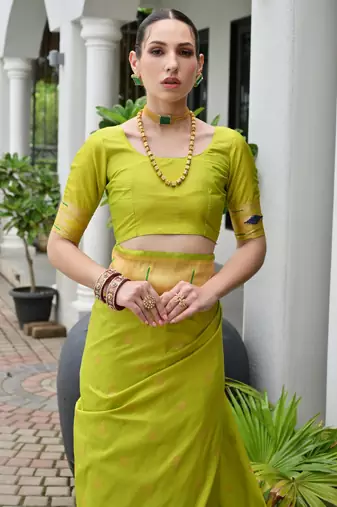 Green color smart paithani woven designer banarasi silk saree for traditional rich looks