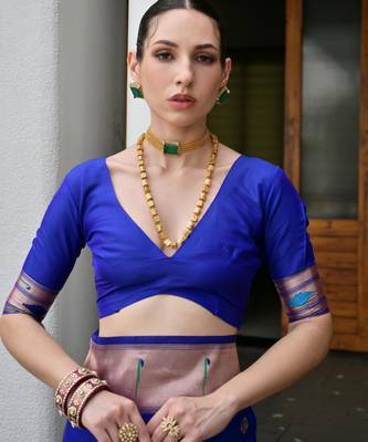 royal blue color smart paithani woven designer banarasi silk blend saree for traditional rich looks 5