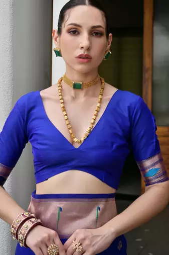 Royal blue color smart paithani woven designer banarasi silk saree for traditional rich looks