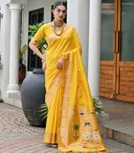 yellow color smart paithani woven designer banarasi silk blend saree for traditional rich looks