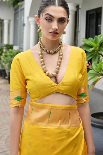 Yellow color smart paithani woven designer banarasi silk saree for traditional rich looks