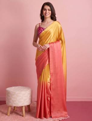Orange color smart and stylish ready to wear bollywood style saree 1