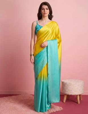 turquoise color smart and stylish ready to wear bollywood style saree 1