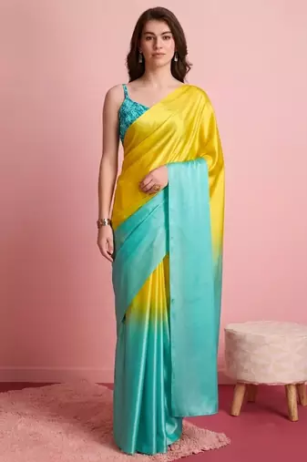 Turquoise color smart and stylish ready to wear bollywood style saree