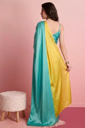 Turquoise color smart and stylish ready to wear bollywood style saree