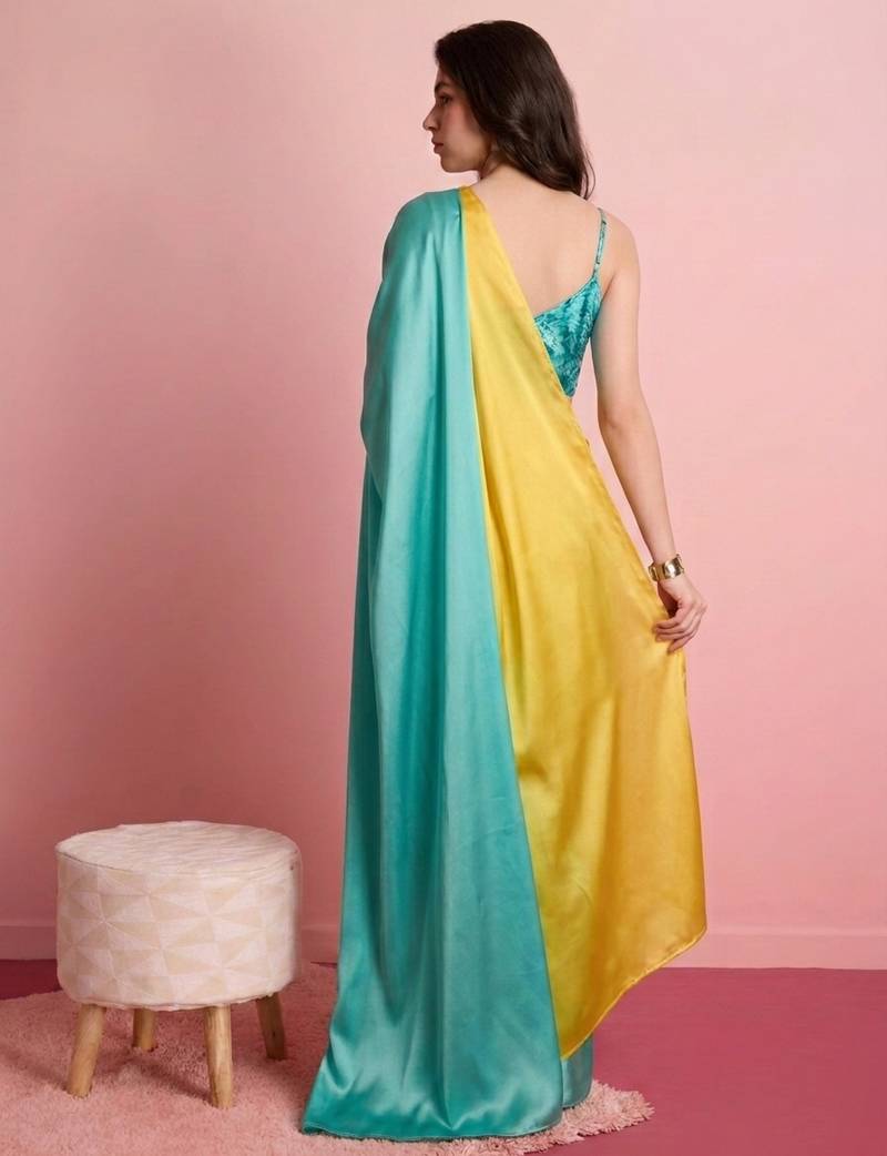 turquoise color smart and stylish ready to wear bollywood style saree