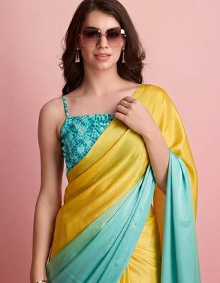 turquoise color smart and stylish ready to wear bollywood style saree 3
