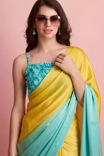 Turquoise color smart and stylish ready to wear bollywood style saree
