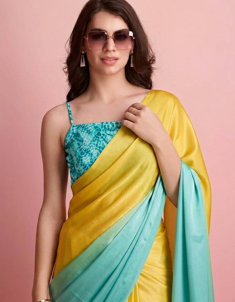 turquoise color smart and stylish ready to wear bollywood style saree