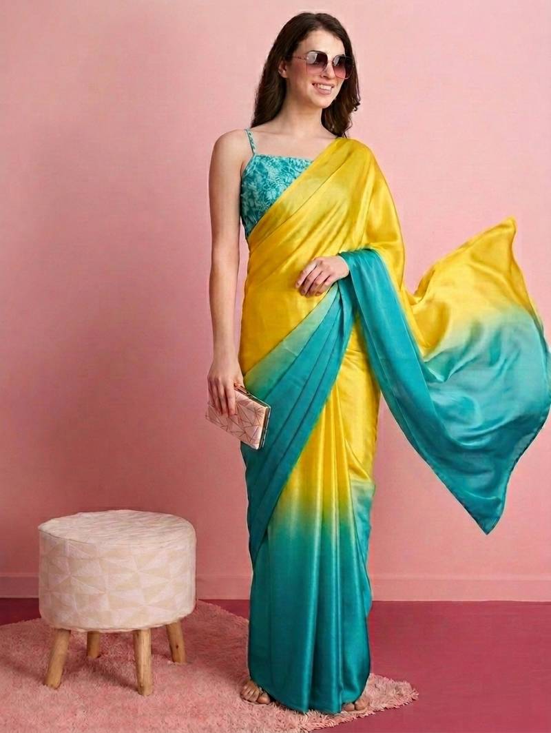 turquoise color smart and stylish ready to wear bollywood style saree
