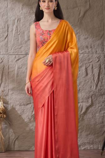 orange color smart and stylish ready to wear bollywood style saree