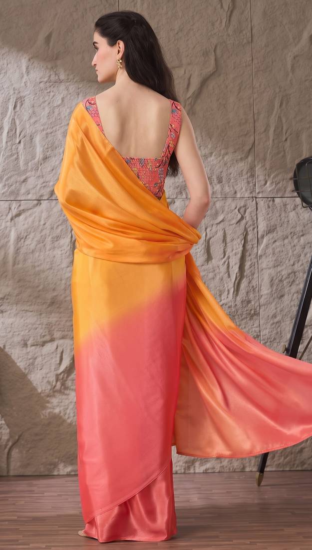 orange color smart and stylish ready to wear bollywood style saree