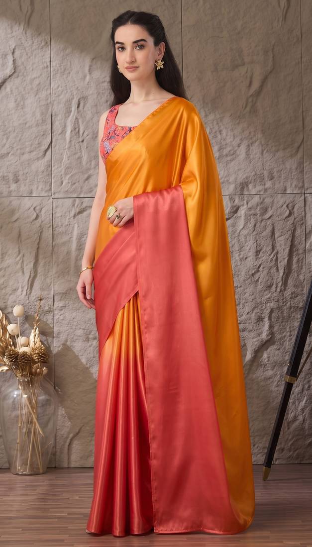 orange color smart and stylish ready to wear bollywood style saree