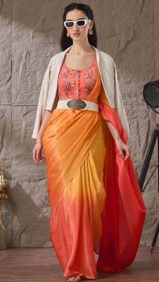 orange color smart and stylish ready to wear bollywood style saree 5