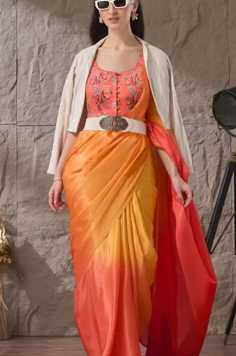 Orange color smart and stylish ready to wear bollywood style saree