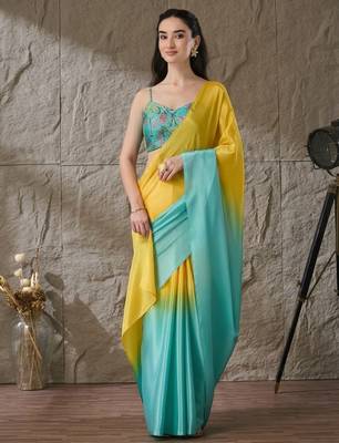 turquoise color smart and stylish ready to wear bollywood style saree 1
