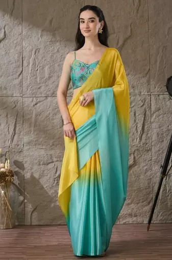 Turquoise color smart and stylish ready to wear bollywood style saree