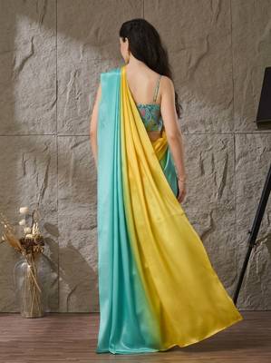 turquoise color smart and stylish ready to wear bollywood style saree 2