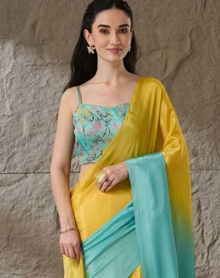 turquoise color smart and stylish ready to wear bollywood style saree 3