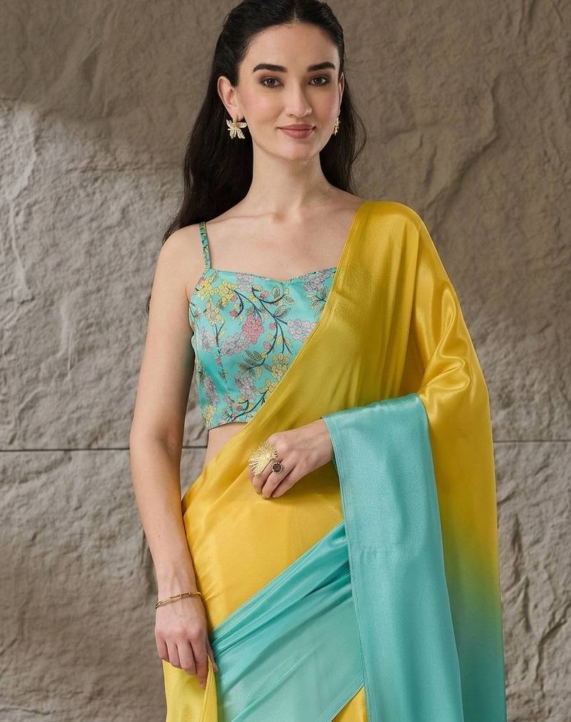 turquoise color smart and stylish ready to wear bollywood style saree
