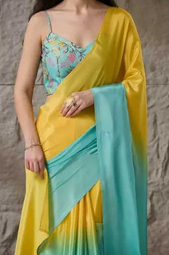 Turquoise color smart and stylish ready to wear bollywood style saree