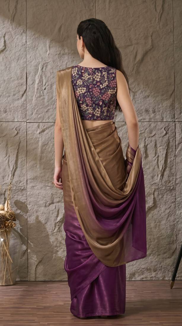 purple color smart and stylish ready to wear bollywood style saree