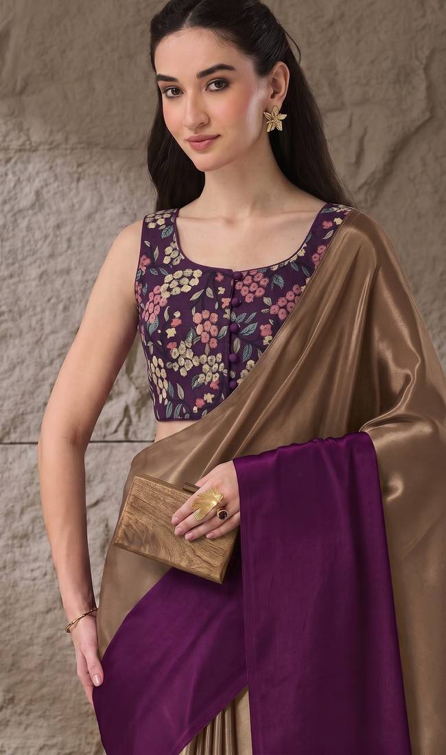 purple color smart and stylish ready to wear bollywood style saree