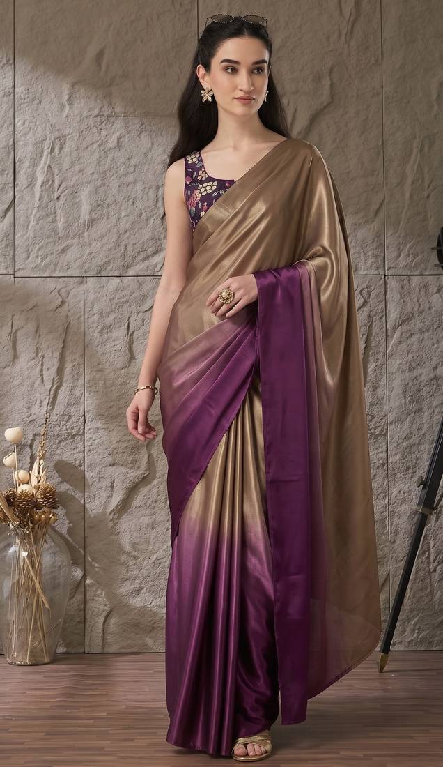 purple color smart and stylish ready to wear bollywood style saree