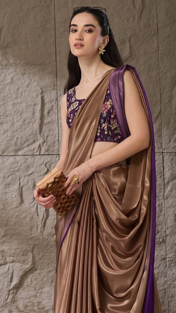 purple color smart and stylish ready to wear bollywood style saree