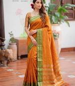 yellow color smart soft silk blend woven designer ethnic partywear saree