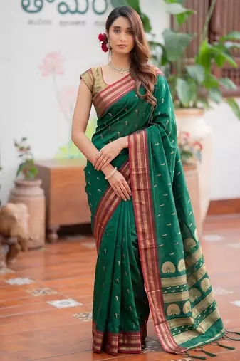 Green color smart soft silk woven designer ethnic partywear saree