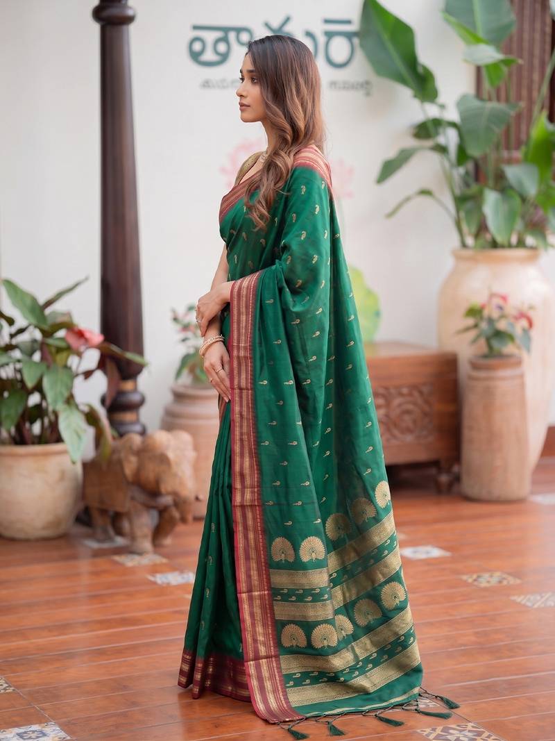 Green color smart soft silk woven designer ethnic partywear saree