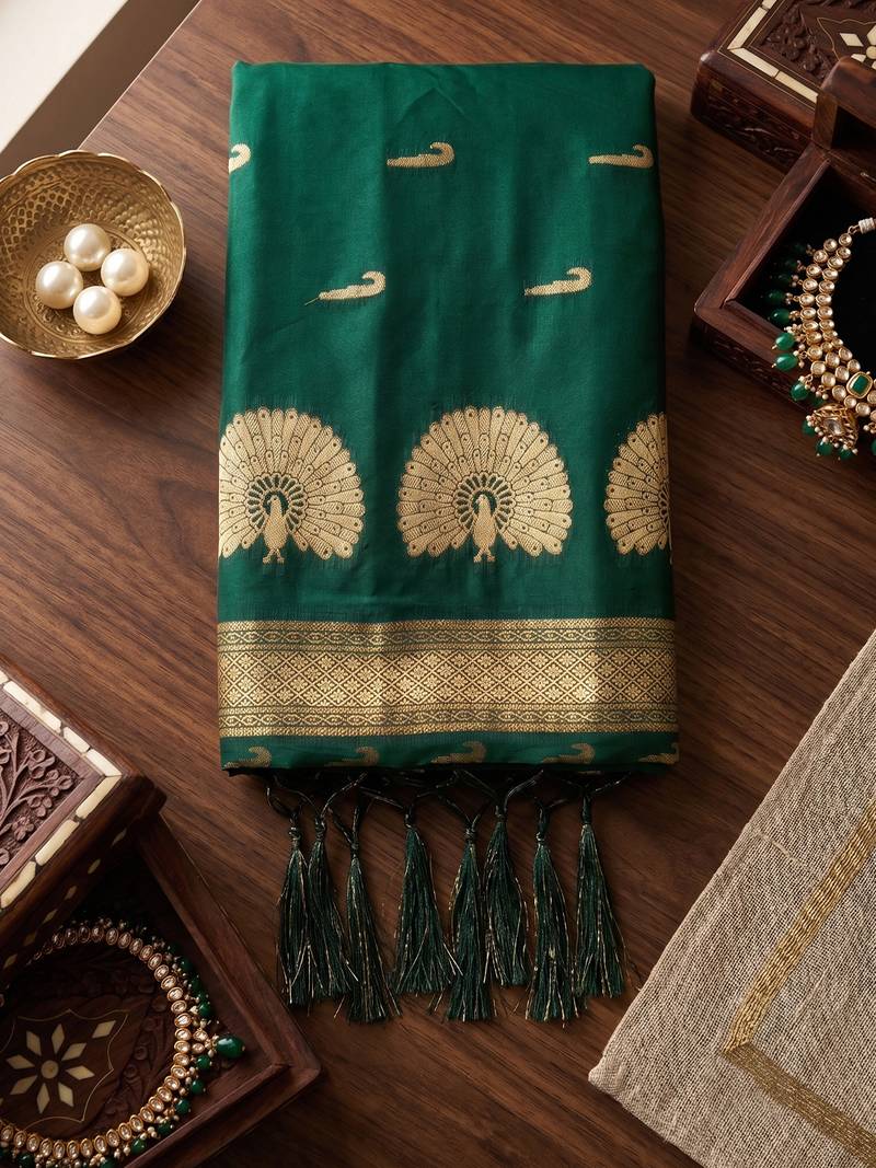 Green color smart soft silk woven designer ethnic partywear saree
